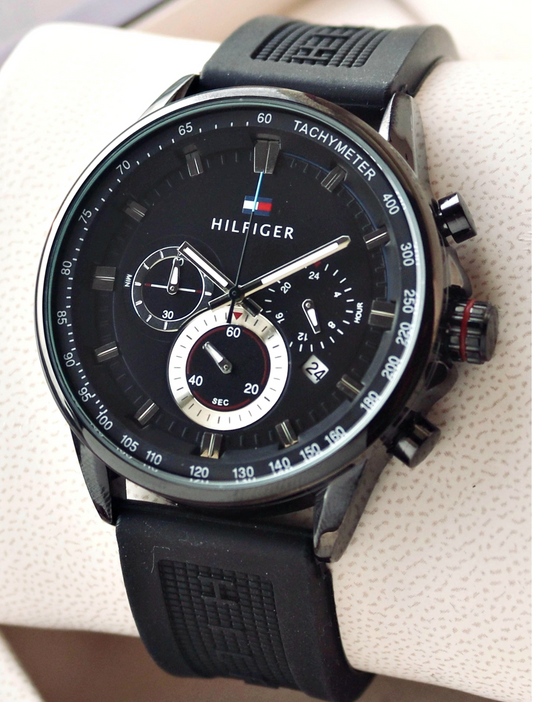 TOMMY HILFIGER - All Black Leather Watch