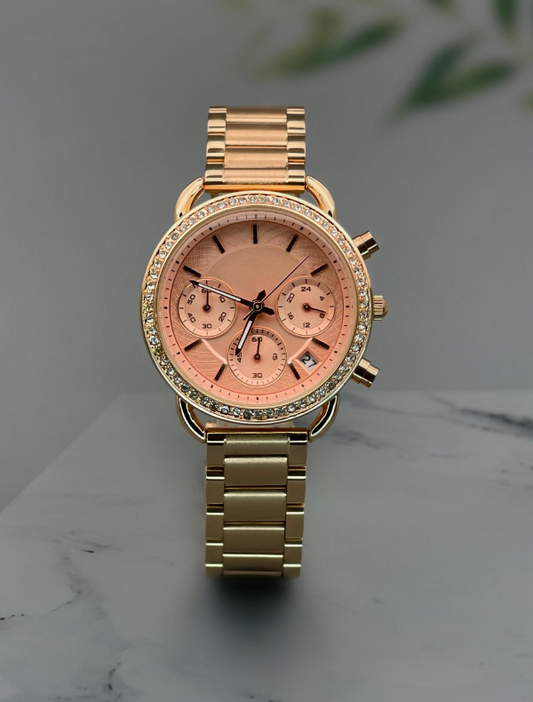FOSSEL - Multifunction Full Rose Gold Stainless Steel Women's Watch