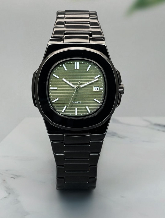 PATAK PHILIPE QUARTZ - Unique Collection of Green Dial with Black Belt