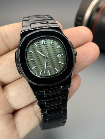 PATAK PHELIPPI QUARTZ - Unique Collection of Green Dial with Black Belt