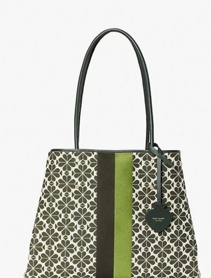 KATE SPADE JACQUARD STRIPE CANVAS BUCKET TOTE WITH WRISTLET