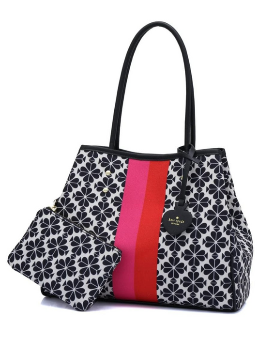 KATE SPADE JACQUARD STRIPE CANVAS BUCKET TOTE WITH WRISTLET