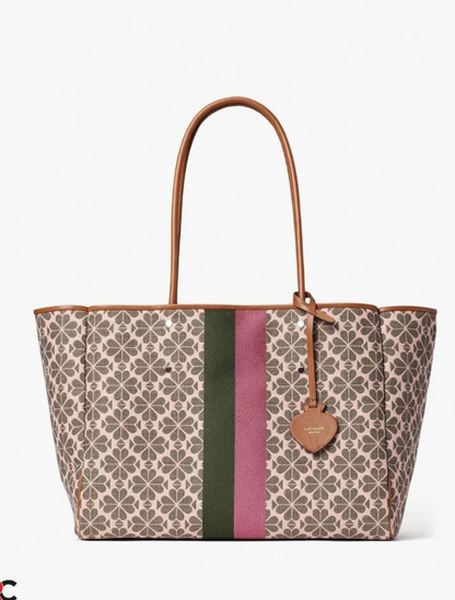 KATE SPADE JACQUARD STRIPE CANVAS BUCKET TOTE WITH WRISTLET