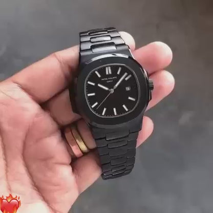 PATEK PHILIPPE QUARTZ - Nautilus Collection of Black Dial with Black Belt